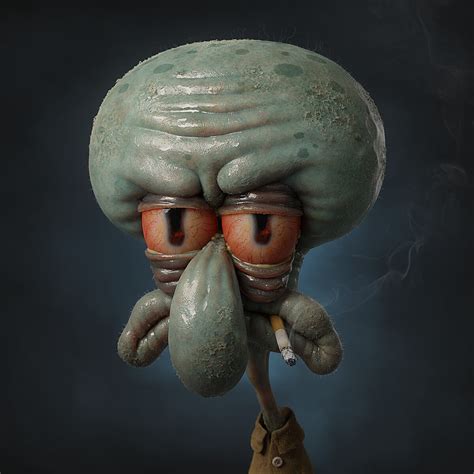 There is a noise in the background, it is the sound of a gale blowing through a forest. . Hyper realistic squidward